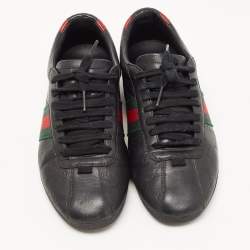 Gucci Black Guccissima Leather Web Ace Sneakers Size 37