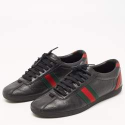 Gucci Black Guccissima Leather Web Ace Sneakers Size 37