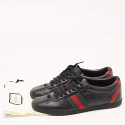 Gucci Black Guccissima Leather Web Ace Sneakers Size 37
