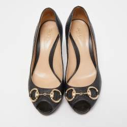 Pre Owned Gucci Black Guccissima Leather New Hollywood Pumps Size 37