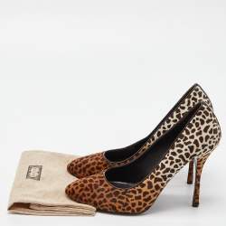 Pre Owned Gucci Brown Leopard Print Calfhair and Patent Leather Pointed Toe Pumps Size 40