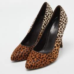 Pre Owned Gucci Brown Leopard Print Calfhair and Patent Leather Pointed Toe Pumps Size 40