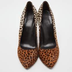 Pre Owned Gucci Brown Leopard Print Calfhair and Patent Leather Pointed Toe Pumps Size 40