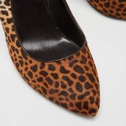 Pre Owned Gucci Brown Leopard Print Calfhair and Patent Leather Pointed Toe Pumps Size 40