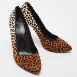 Pre Owned Gucci Brown Leopard Print Calfhair and Patent Leather Pointed Toe Pumps Size 40