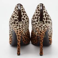 Pre Owned Gucci Brown Leopard Print Calfhair and Patent Leather Pointed Toe Pumps Size 40
