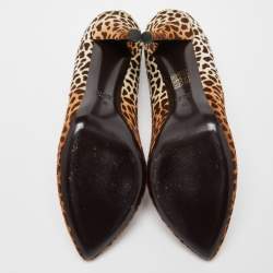Pre Owned Gucci Brown Leopard Print Calfhair and Patent Leather Pointed Toe Pumps Size 40