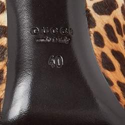 Pre Owned Gucci Brown Leopard Print Calfhair and Patent Leather Pointed Toe Pumps Size 40