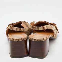 Gucci Beige/Tan GG Canvas and Leather Slingback Block Heel Sandals Size 39.5