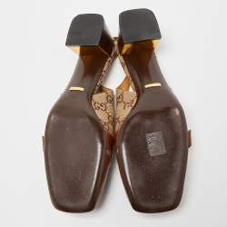 Gucci Beige/Tan GG Canvas and Leather Slingback Block Heel Sandals Size 39.5