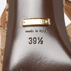 Gucci Beige/Tan GG Canvas and Leather Slingback Block Heel Sandals Size 39.5