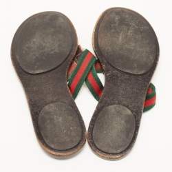 Pre Owned Gucci Tricolor Leather and Canvas Web Interlocking G Thong Flats Size 37.5