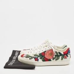 Gucci White Leather Floral Embroidered Ace Sneakers Size 39