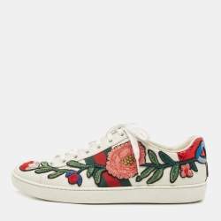Gucci White Leather Floral Embroidered Ace Sneakers Size 39
