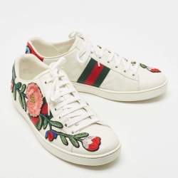 Gucci White Leather Floral Embroidered Ace Sneakers Size 39