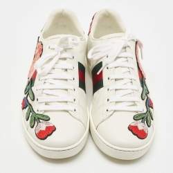 Gucci White Leather Floral Embroidered Ace Sneakers Size 39