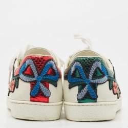 Gucci White Leather Floral Embroidered Ace Sneakers Size 39