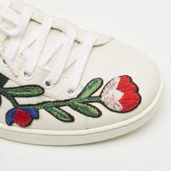 Gucci White Leather Floral Embroidered Ace Sneakers Size 39