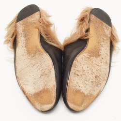 Pre Owned Gucci Black Leather and Fur Princetown Flat Mules Size 40