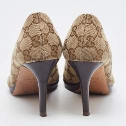 Pre Owned Gucci Beige Canvas Peep Toe Hollywood Pumps Size 37