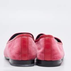 Pre Owned Gucci Pink Velvet Jordaan Horsebit Slip On Loafers Size 39.5