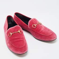 Pre Owned Gucci Pink Velvet Jordaan Horsebit Slip On Loafers Size 39.5