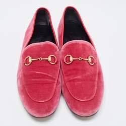 Pre Owned Gucci Pink Velvet Jordaan Horsebit Slip On Loafers Size 39.5