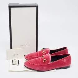 Pre Owned Gucci Pink Velvet Jordaan Horsebit Slip On Loafers Size 39.5