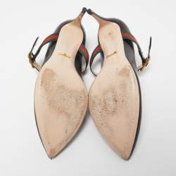 Pre Owned Gucci Black Leather Sylvie Web Buckle Mary Jane Pointed Toe Pumps Size 39