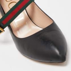 Pre Owned Gucci Black Leather Sylvie Web Buckle Mary Jane Pointed Toe Pumps Size 39