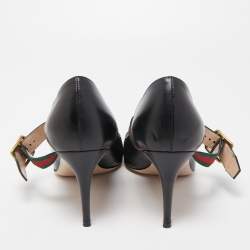 Pre Owned Gucci Black Leather Sylvie Web Buckle Mary Jane Pointed Toe Pumps Size 39