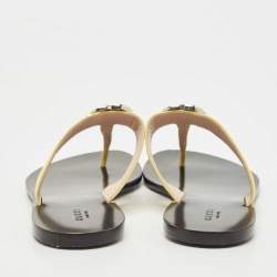 Pre Owned Gucci Yellow Leather Double G Thong Flats Size 39