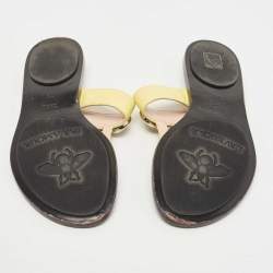 Pre Owned Gucci Yellow Leather Double G Thong Flats Size 39