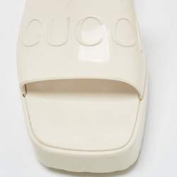 Gucci Off White Rubber Embossed Logo Slide Sandals Size 37