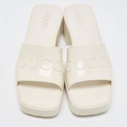 Gucci Off White Rubber Embossed Logo Slide Sandals Size 37