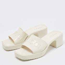 Gucci Off White Rubber Embossed Logo Slide Sandals Size 37