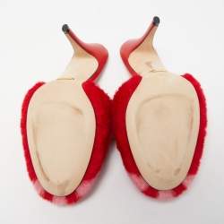 مملوكة مسبقًا Gucci x Adidas Red/Pink Shearling Fur Horsebit Mules Size 36.5