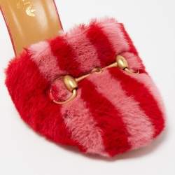 مملوكة مسبقًا Gucci x Adidas Red/Pink Shearling Fur Horsebit Mules Size 36.5