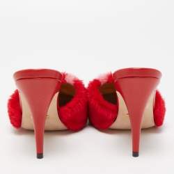 مملوكة مسبقًا Gucci x Adidas Red/Pink Shearling Fur Horsebit Mules Size 36.5