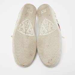 Gucci Cream Canvas And Leather  Flower Ace Low Top Sneakers Size 38.5