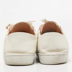 Gucci Cream Canvas And Leather  Flower Ace Low Top Sneakers Size 38.5