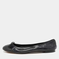 Pre Owned Gucci Black Patent Leather Interlocking G Bow Ballet Flats Size 39