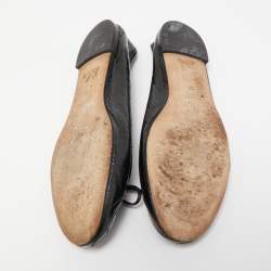 Pre Owned Gucci Black Patent Leather Interlocking G Bow Ballet Flats Size 39
