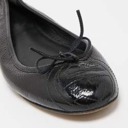 Pre Owned Gucci Black Patent Leather Interlocking G Bow Ballet Flats Size 39