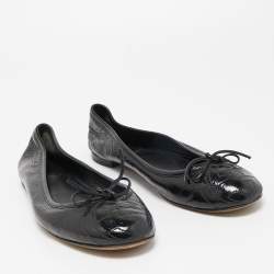 Pre Owned Gucci Black Patent Leather Interlocking G Bow Ballet Flats Size 39