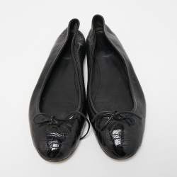 Pre Owned Gucci Black Patent Leather Interlocking G Bow Ballet Flats Size 39