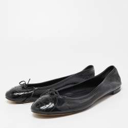 Pre Owned Gucci Black Patent Leather Interlocking G Bow Ballet Flats Size 39