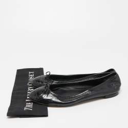 Pre Owned Gucci Black Patent Leather Interlocking G Bow Ballet Flats Size 39