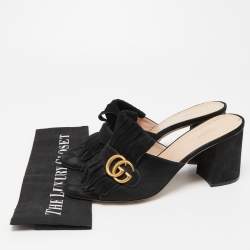 Gucci Black Suede Double G Block Heel Slides Size 42