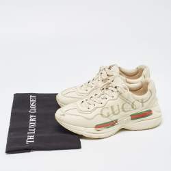 Gucci Cream Leather Rhyton Sneakers Size 38.5
